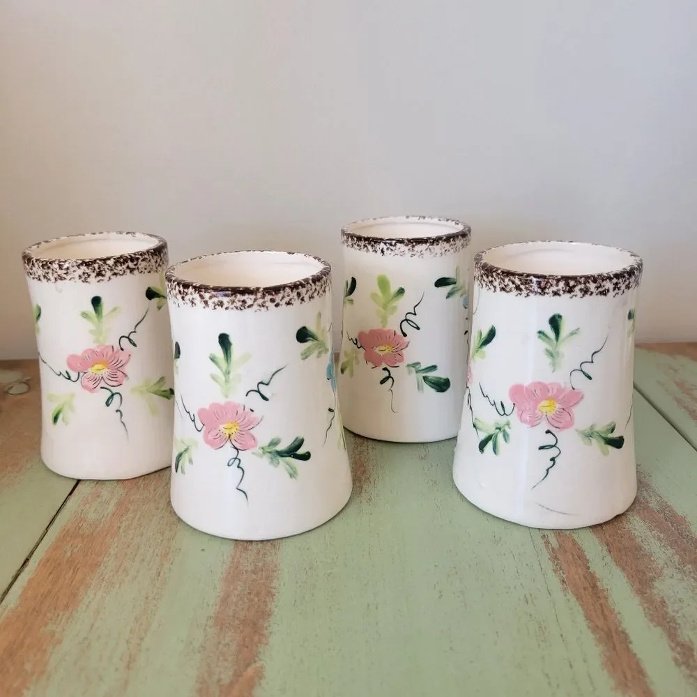 Dutch Folk Art Ceramic Cups • Hand-Painted Japan (Set of 4) 🌸